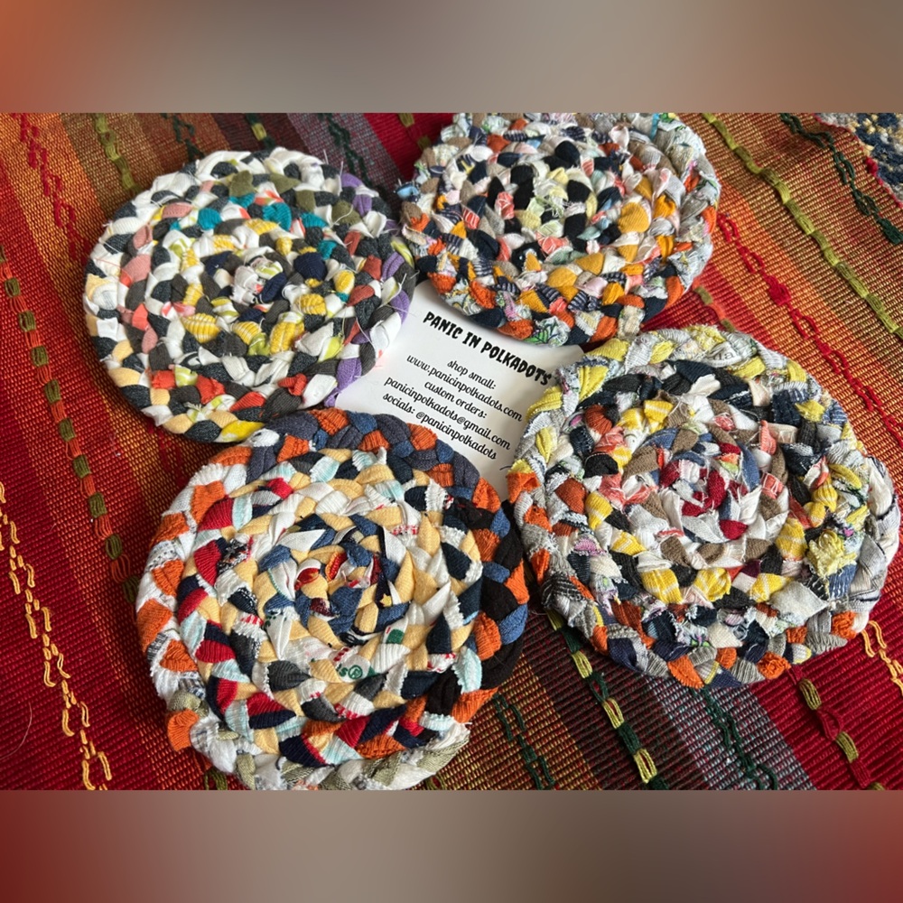 Set of Four Braided Coasters - Orange Watercolor